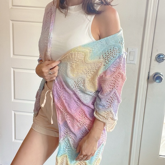 Vibrant Ombre Lightweight 1/2 Sleeve Open Front Cardigan - Picture 9 of 17